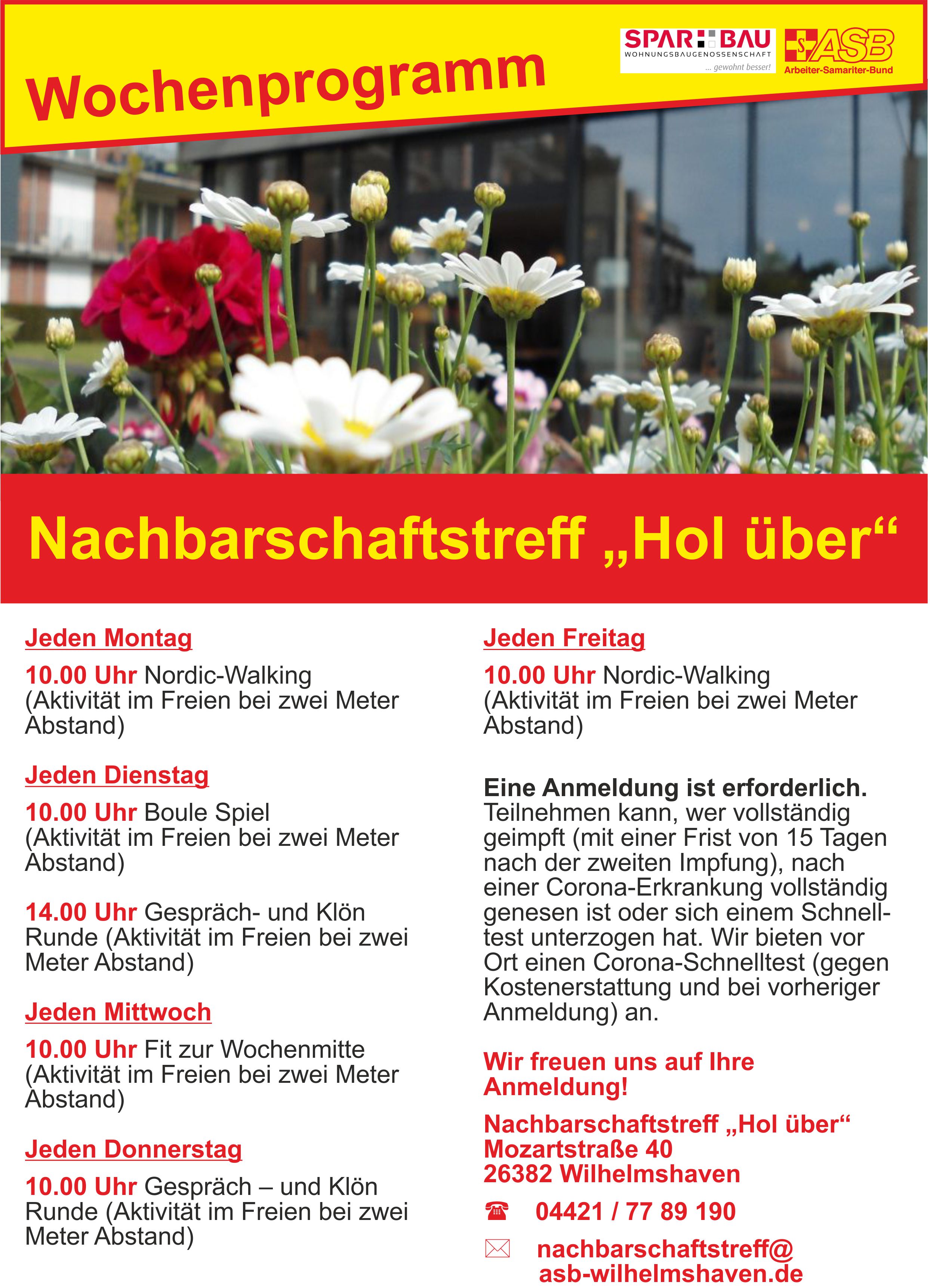 Wochenprogramm Nachbarschaftstreff &quot;Hol Über&quot;