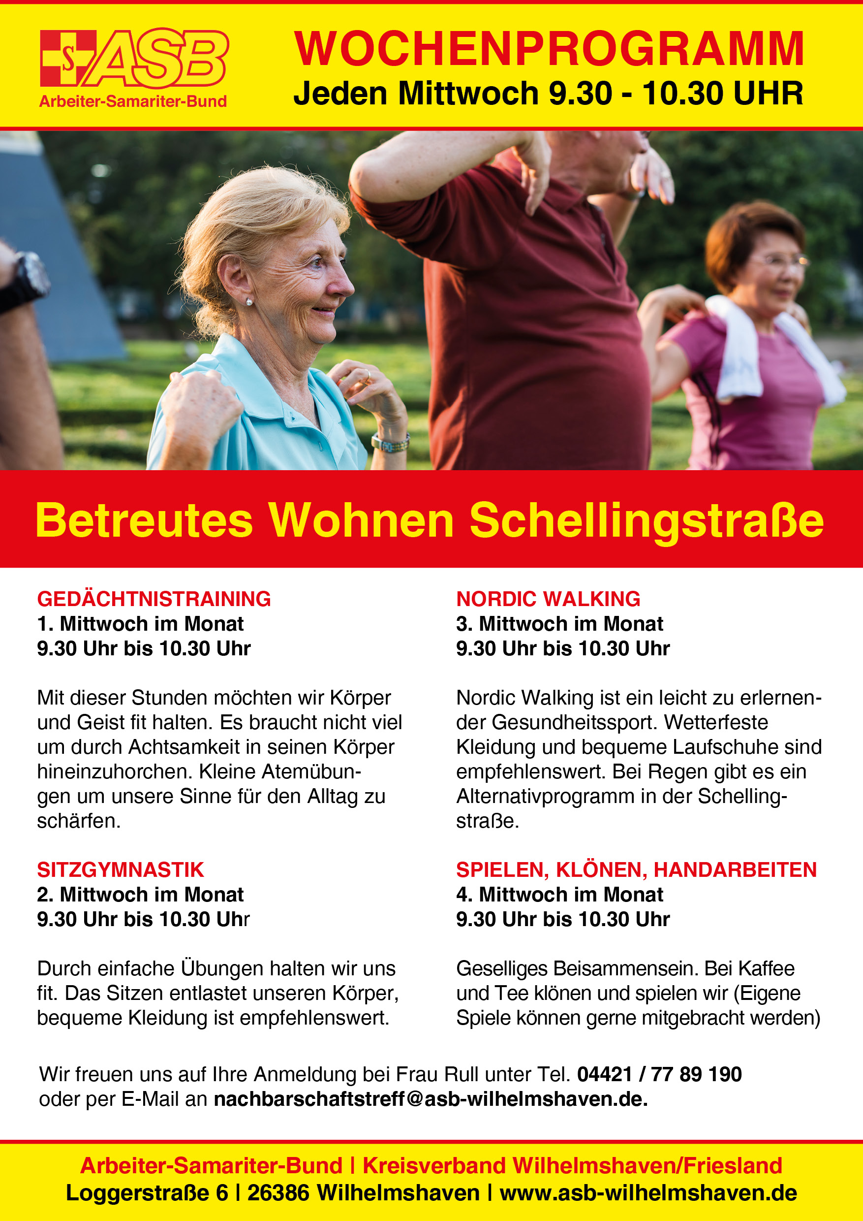 Wochenprogramm Betreutes Wohnen Schellingstraße